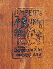 Limbert's branded signature under the chair bottom.  The desk is signed inside the drawer.